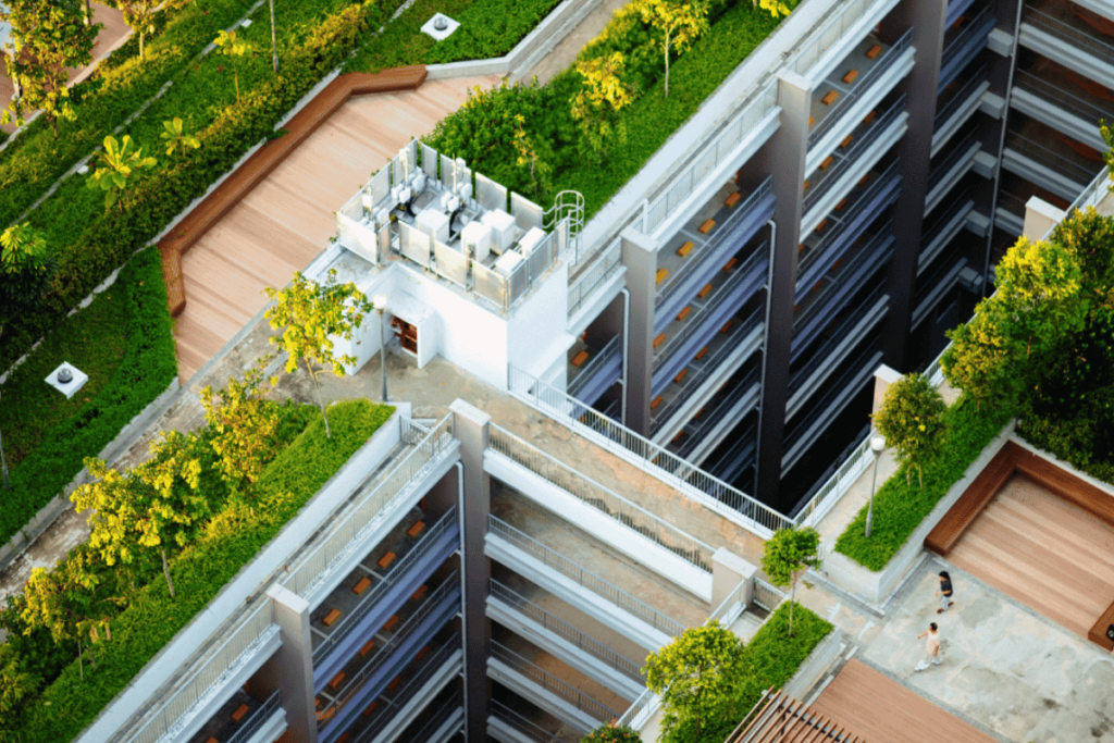 The plants on these high-rise rooftops shows you how perfect the ecoDynamics green roof mix is for planting rooftop gardens.