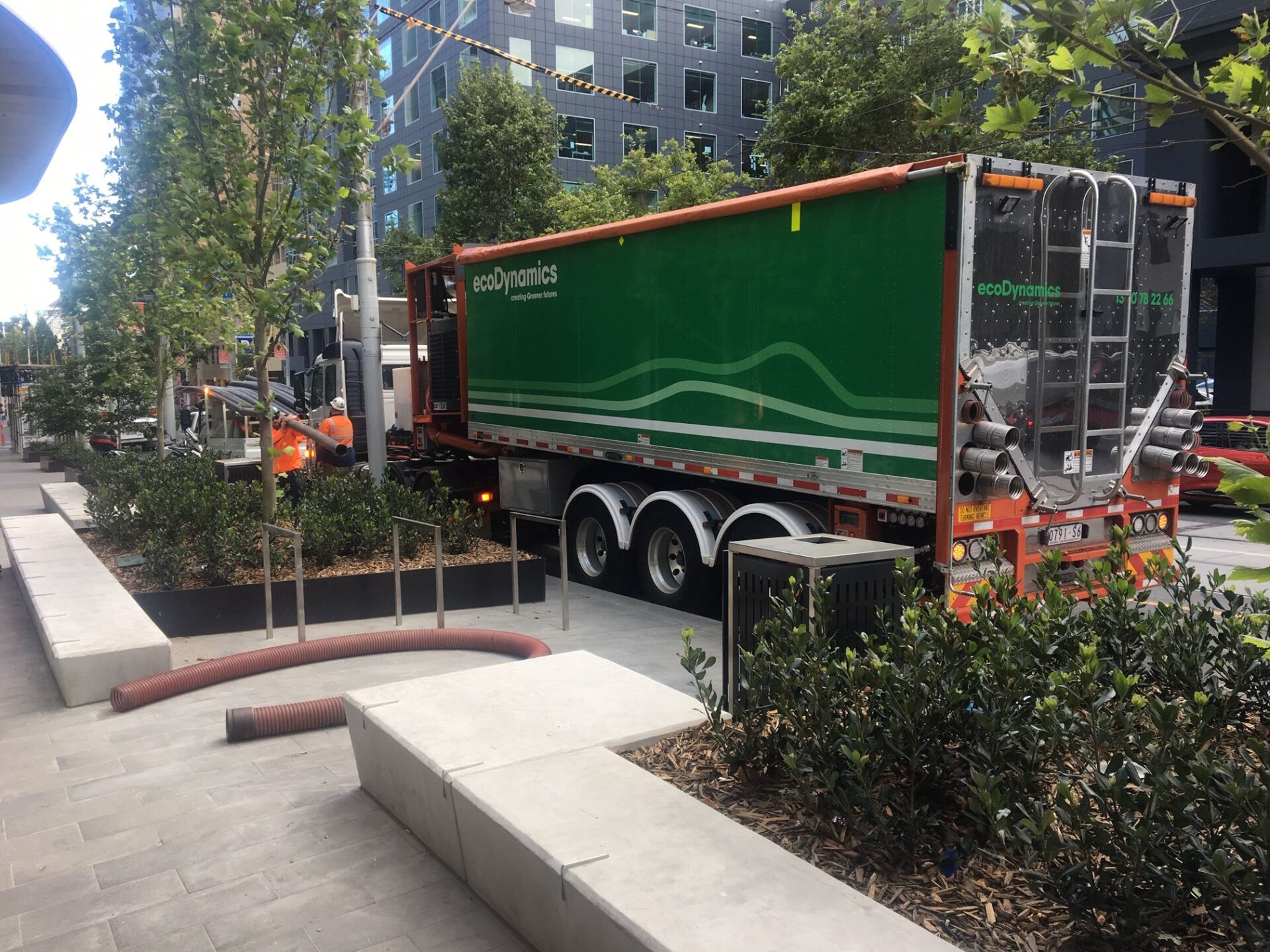 Blower truck getting ready at the Capitol Grand project