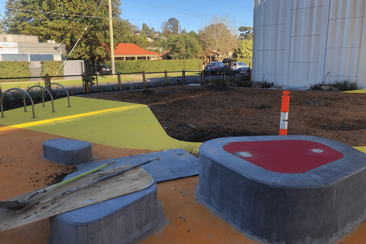 Completed landscaping at the level crossing removal project.