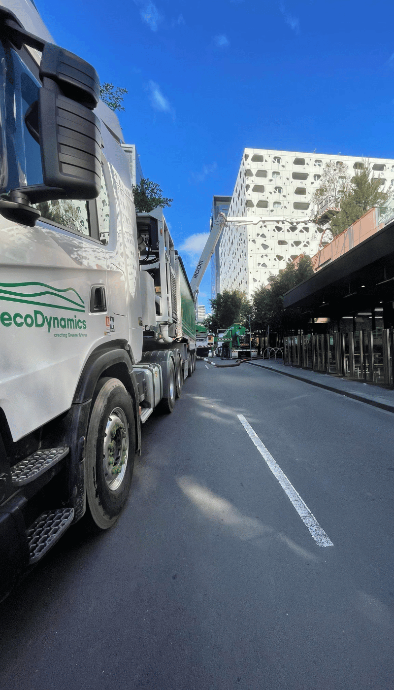 An ecoDynamics truck getting ready for a landscaping project