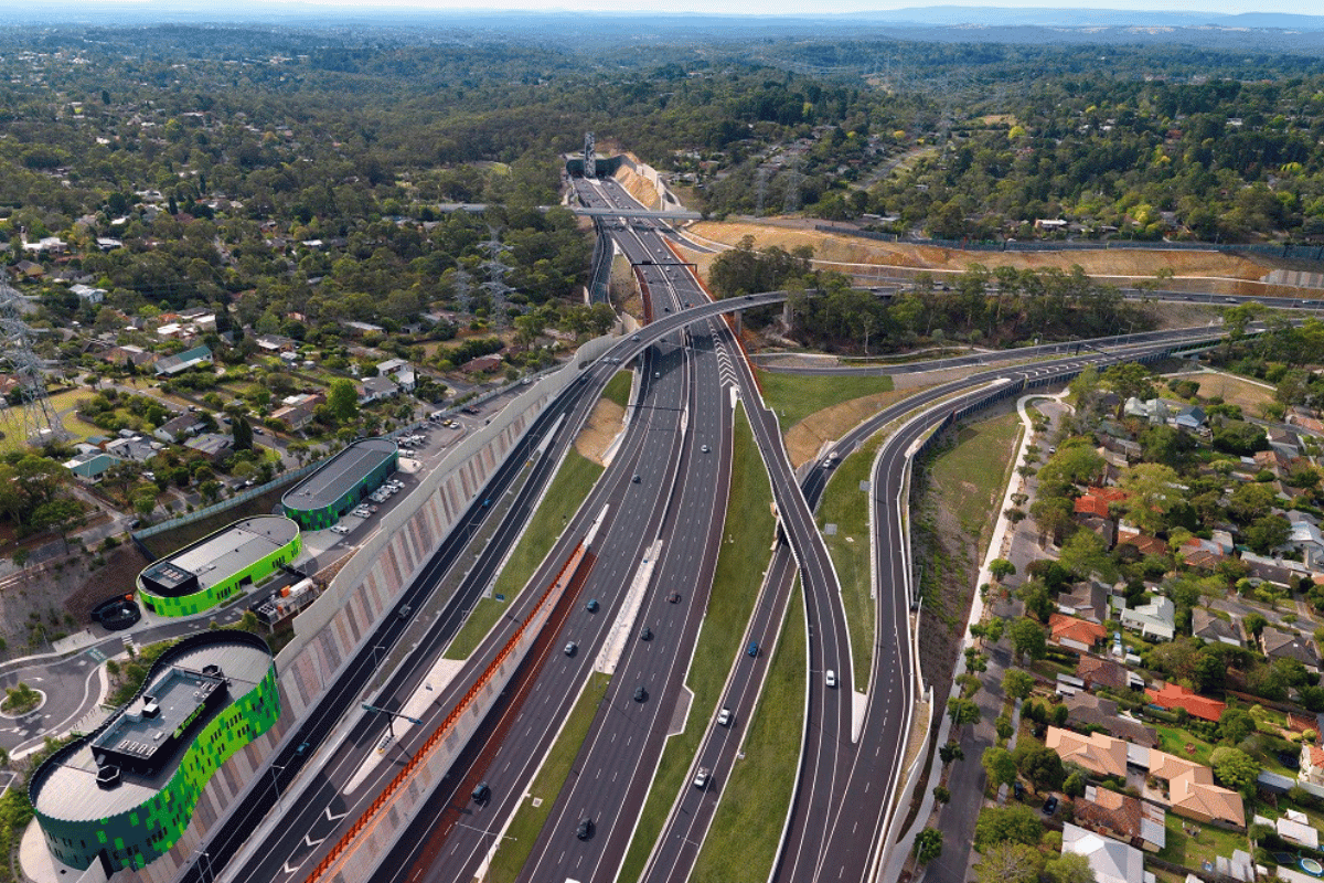Aerial view of landscaping next to the Eastlink Landscaping Project Freeway
