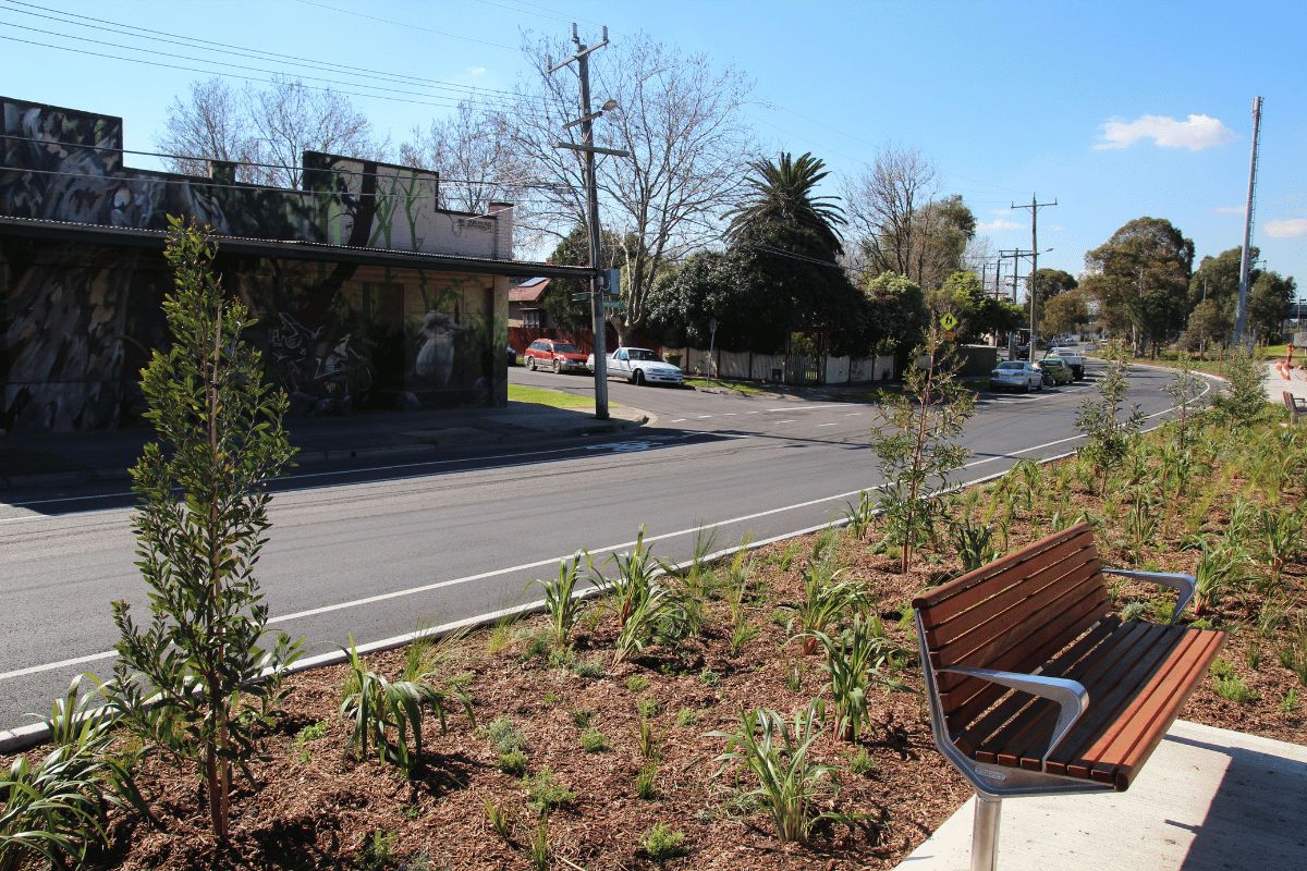 Plantings on the side of the finished project,