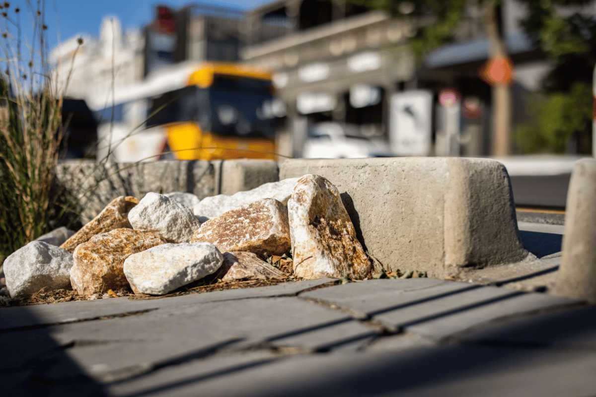 Walker Place Redevelopment pavers on the side of the road