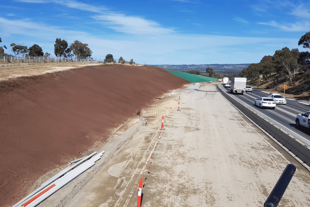 Here's the side of the road that we managed sand and clay subsoils