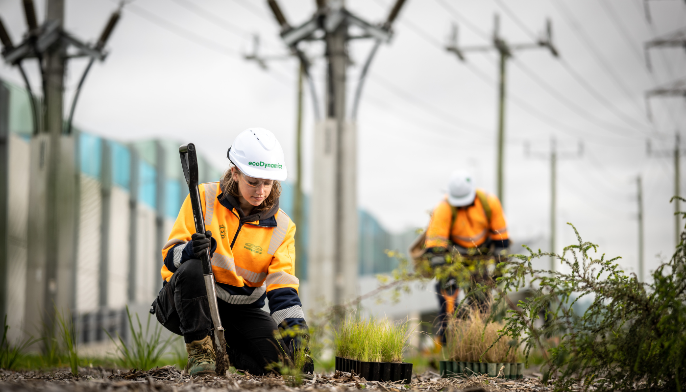 Female employee doing landscape maintenance that shows our commitment to boosting female employment